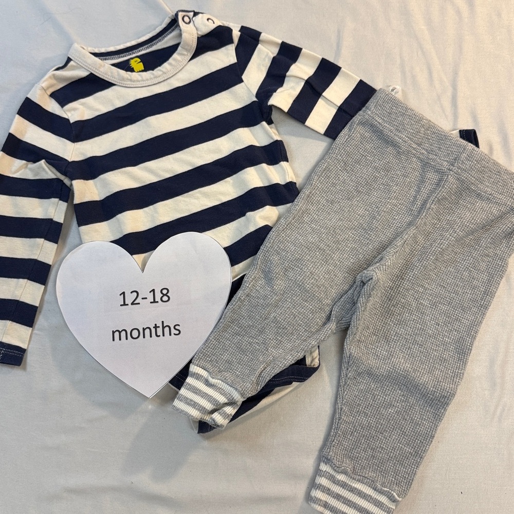 RISE Little Earth - Organic Cotton Navy and White Striped Baby 2-piece Outfit